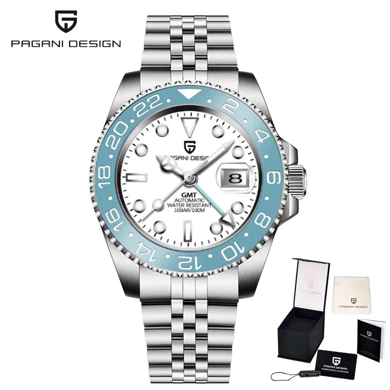 New PAGANI DESIGN GMT Watch Men's Luxury Sapphire Automatic Mechanical Watch 40MM Stainless Steel Waterproof Gift Box Watch
