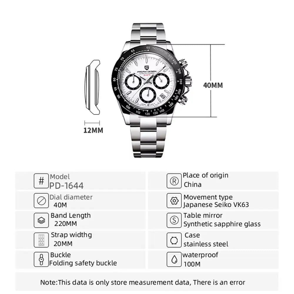PAGANI DESIGN Top Men Business Watch Luxury Classic Quartz Wristwatch Chronograph Ceramic Bezel Waterproof Watches for Men Gift