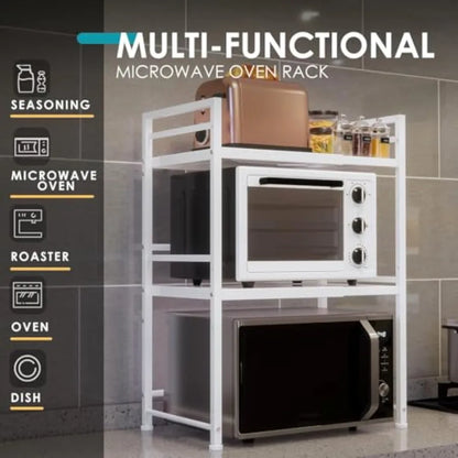 Microwave Oven Rack, Expandable Microwave Stand Kitchen Countertop Organizer Utensils Storage, Carbon Steel Over Microwave Shel