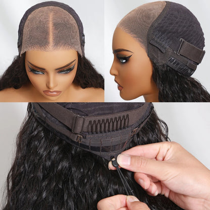 UNice Bye Bye Knots 7x5 Lace Water Wave Curly Wig With Drawstring Pre Cut Pre Bleached Glueless Wig Human Hair Ready To Wear