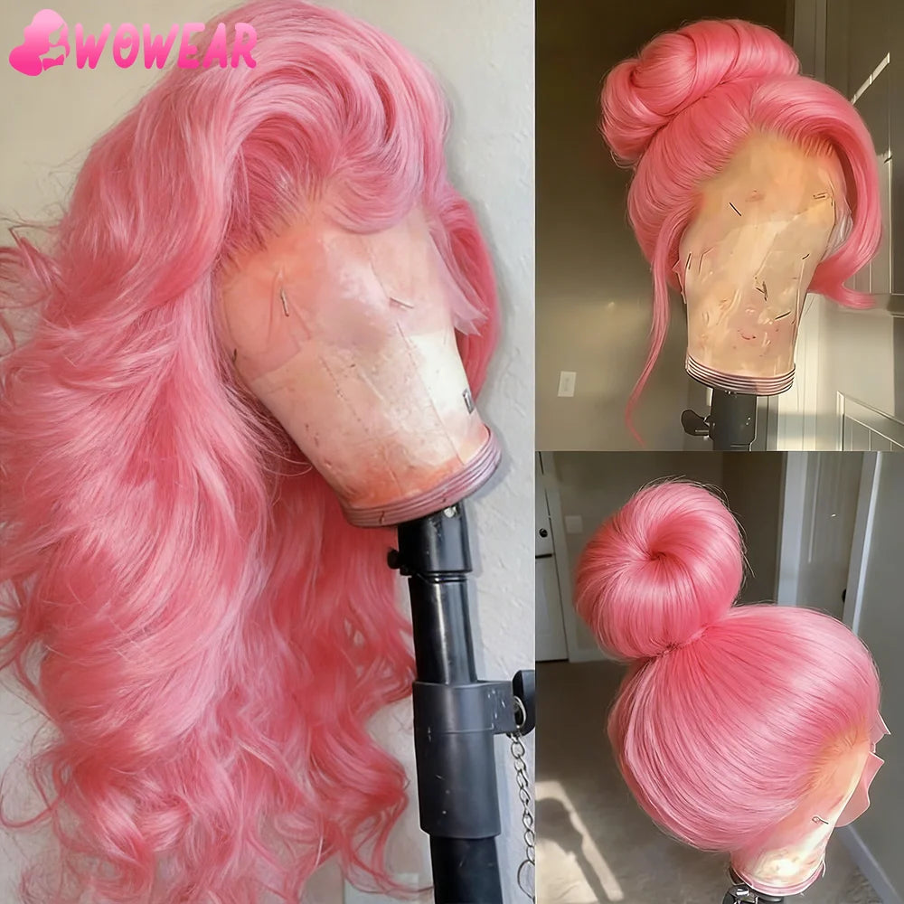 13x4 Body Wave Light Pink Lace Front Wig Brazilian Human Hair Wigs Colored Wig 13x6 Transparent HD Lace Frontal Wigs For Women