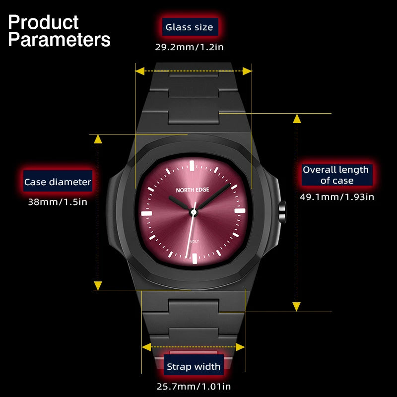 NORTH EDGE Watch for Man New VOLT Quartz Watch Fashion Light Resin Case Square Swimming 50M Waterproof Men Watches Gift Box