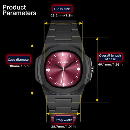 NORTH EDGE Watch for Man New VOLT Quartz Watch Fashion Light Resin Case Square Swimming 50M Waterproof Men Watches Gift Box