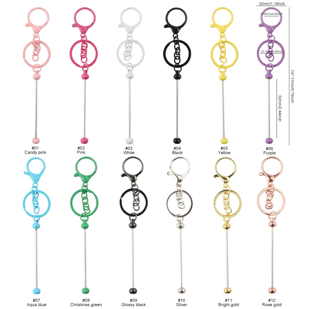 Wholesale 50/100/200Pcs Metal Beaded Keyring Beadable Lobster Claw Clasp Keychain DIY Car Keychain Bag Decor For Jewelry Making