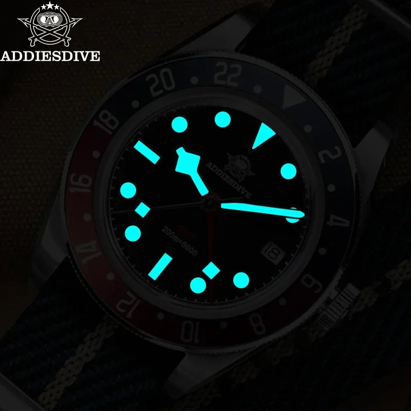 ADDIESDIVE Reloj Hombre Men Watches 20Bar Diving BGW9 Luminous AD2044 Swiss Ronda 515-24H GMT Watch Quartz Watch