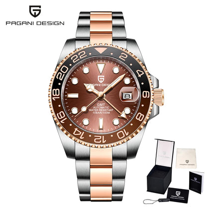 New PAGANI DESIGN GMT Watch Men's Luxury Sapphire Automatic Mechanical Watch 40MM Stainless Steel Waterproof Gift Box Watch