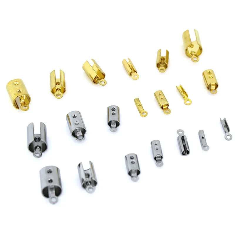 30-50pcs Stainless Steel Crimp End Clasps Fastener Connectors Cord Rope Clips for Necklace Bracelet Jewelry Making DIY Supplies