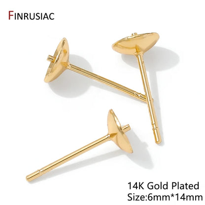 14K Gold Plated Brass Earring Stud Base Blank Post Ear Studs Tray Earplug For Pearl DIY Earring Making Accessories