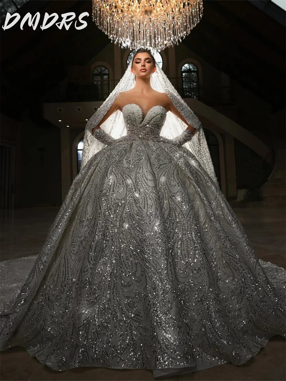 Formal Wedding Dress 2026 Formal Classic Sweetheart Neck Pearl Bridal Gown Sparkling Strapless Floor-length Ball Gown Customized