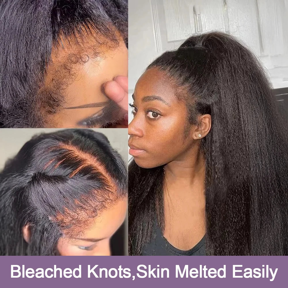 250 Density Black Yaki Straight Human Hair Wigs 13x6 HD Lace Frontal Kinky Straight Wig 7×5 Glueless Brazilian 360 Full Lace