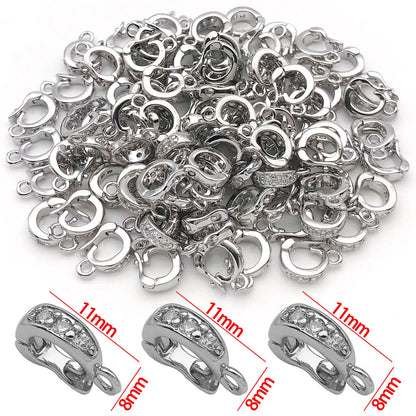 5pcs 18K Real Gold Plated Brass Inlay Zircon Hinged Charms Enhancer Bail Clasps, Melon Seed Buckle for DIY Jewelry Making