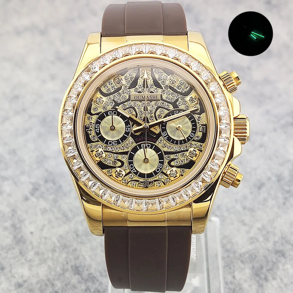 39mm men's watch VK63 movement quartz chronograph sapphire glass gemstone dial luxury business men's waterproof wristwatch