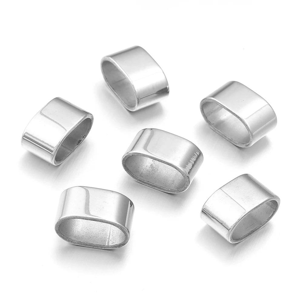 6pcs Flat Stainless Steel Tube Slider Beads Position Beads Big Hole Metal Beads DIY Leather Bracelet Clasps For Jewelry Making