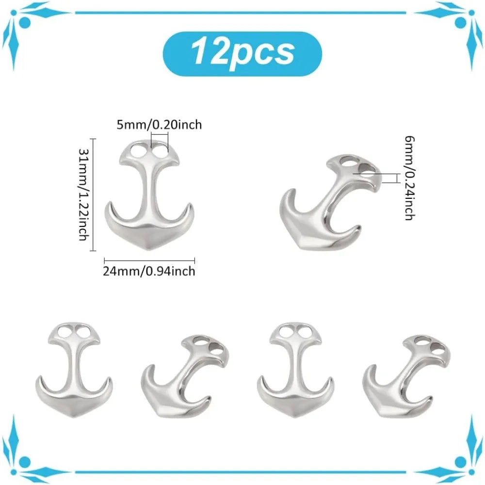 12pcs Stainless Steel Anchor Hook Clasps Cord End Connector Clasp Metal Hook Clasp for DIY Leather Cord Bracelets Jewelry