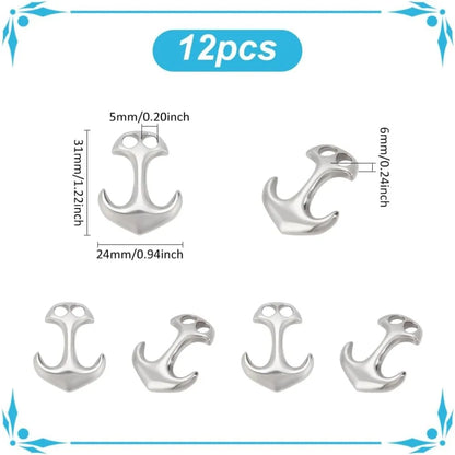 12pcs Stainless Steel Anchor Hook Clasps Cord End Connector Clasp Metal Hook Clasp for DIY Leather Cord Bracelets Jewelry