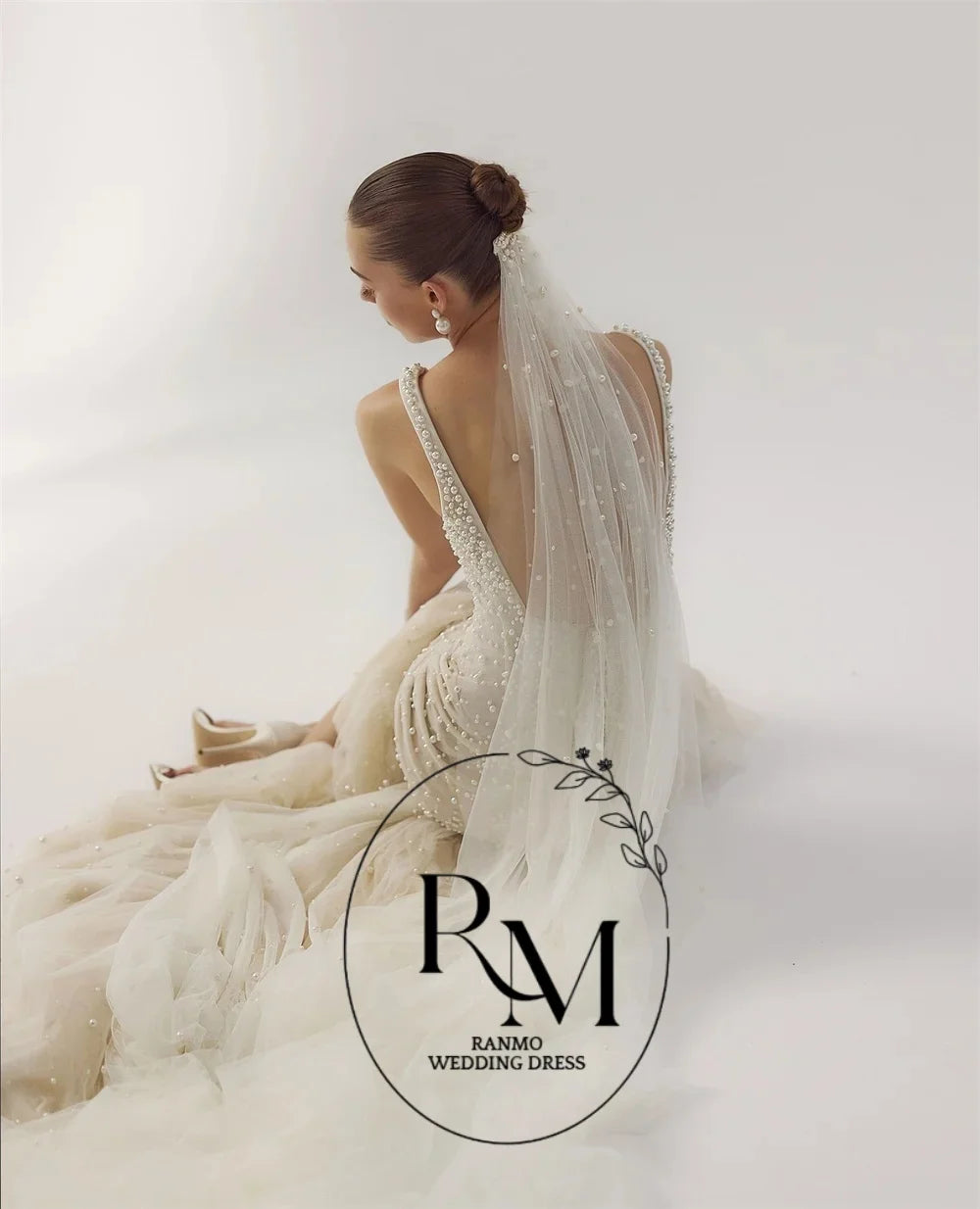Ranmo Fashion Lace Wedding Dress Woman's Mermaid Bridal Gowns Spaghetti Strap Pearls Court Train Customized  Vestidos De Novia