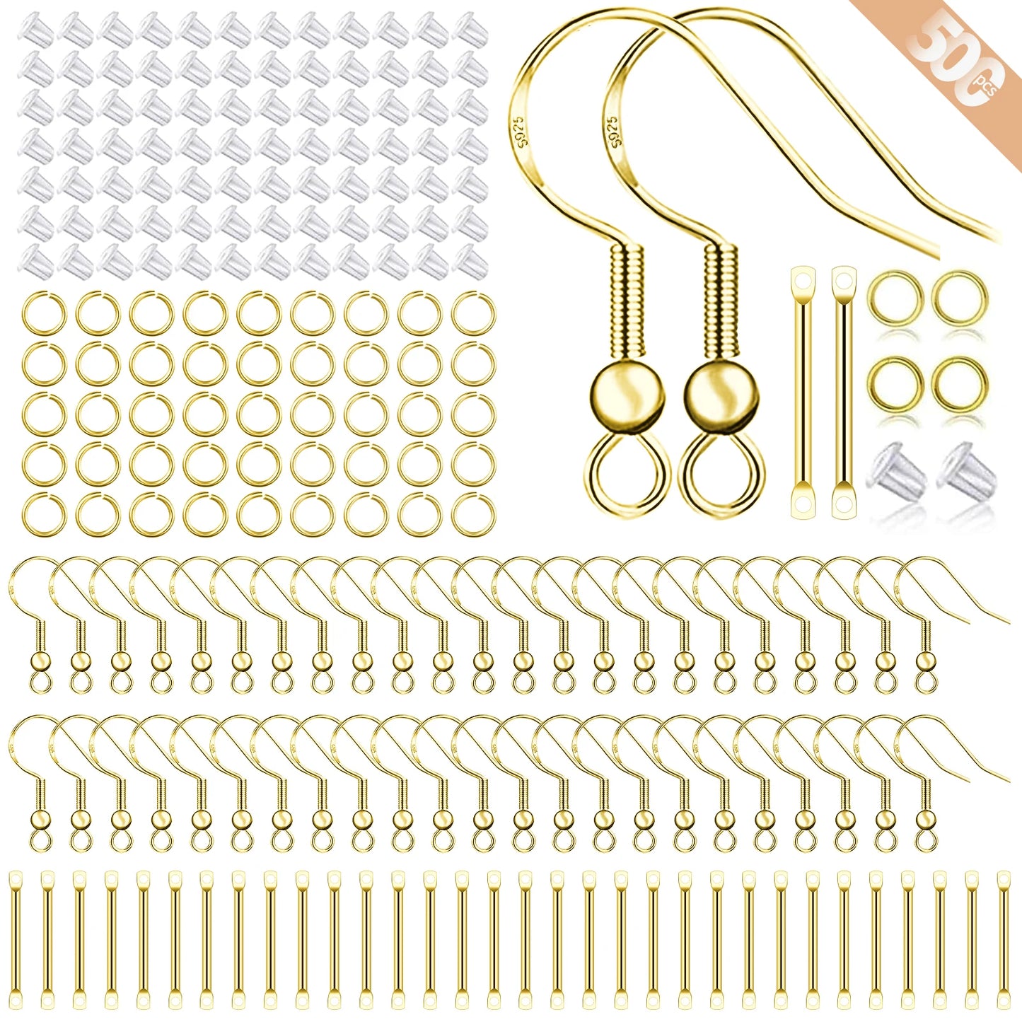 925 Silver/Gold Plated Earring Hooks for Jewelry Making, 900pcs Hypoallergenic Earring Making Kit,Earring Findings Jump Rings