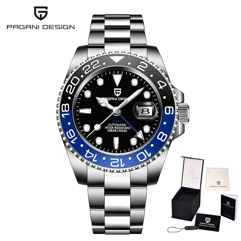 New PAGANI DESIGN GMT Watch Men's Luxury Sapphire Automatic Mechanical Watch 40MM Stainless Steel Waterproof Gift Box Watch