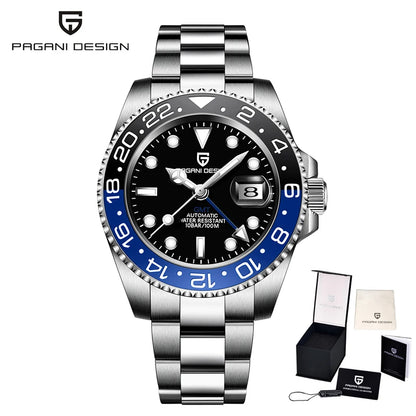 New PAGANI DESIGN GMT Watch Men's Luxury Sapphire Automatic Mechanical Watch 40MM Stainless Steel Waterproof Gift Box Watch