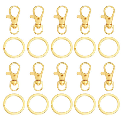 10Sets Alloy Swivel Lobster Clasp Hooks With Split Key Ring Snap Hooks For DIY Keychain Bag Hang Doll Jewelry Making Accessories