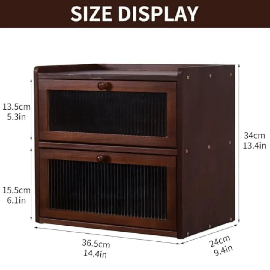 Double 2 Layer Large Bread Box for Kitchen Counter, Wooden Bread Storage Container Organizer Holder with Acrylic Window