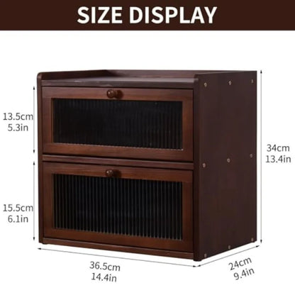 Double 2 Layer Large Bread Box for Kitchen Counter, Wooden Bread Storage Container Organizer Holder with Acrylic Window