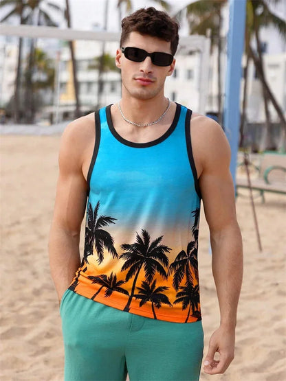 2026 Summer Hawaii Beach Tank Top for Men, Quick Dry Silky Sleeveless Shirt, Fashion Body Shaping Casual Men's Vest