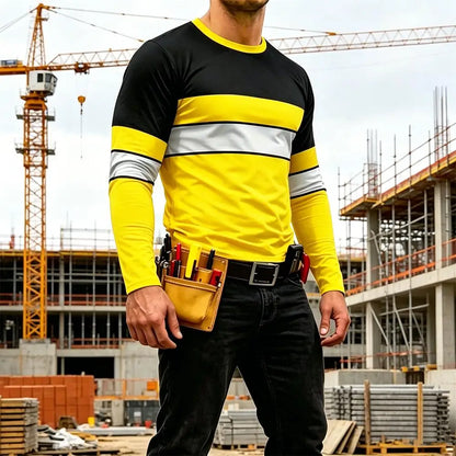 Autumn High Quality Bright Colors Striped Work Uniform Men's Long-sleeved T-shirt Breathable Casual O-Neck Safety Work Clothes