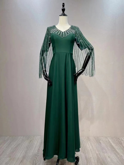 Light luxury high-end temperament dinner party nail bead wedding mother dress evening gown