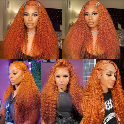Ginger Deep Wave Lace Front Wigs Human Hair 30 Inch Wigs Human Hair 13x4 250% Density HD Lace Front Wigs Human Hair Black Women