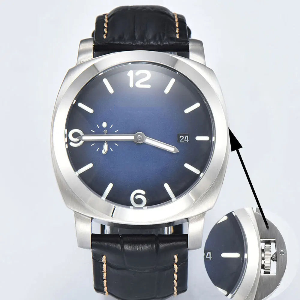 44mm Men's Watch Seagull ST2555 Movement Stainless Steel Case Automatic Mechanical Watch Strength Mineral Glass Leather Bracelet