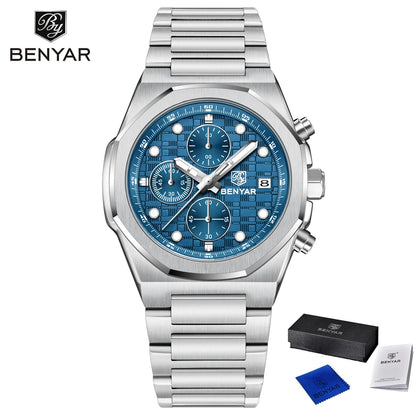 2025 New BENYAR Men's Watches Top Luxury Quartz Wristwatches Chronograph Watch For Man Stainless Steel Waterproof Clock Gift Box