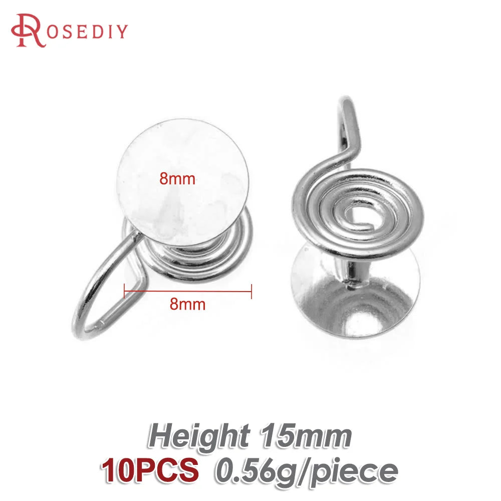 10PCS 4MM~14MM 18K Gold Color Brass with Trays Bezels Settings Earrings Clips High Quality Diy Women's Earrings Jewelry Making