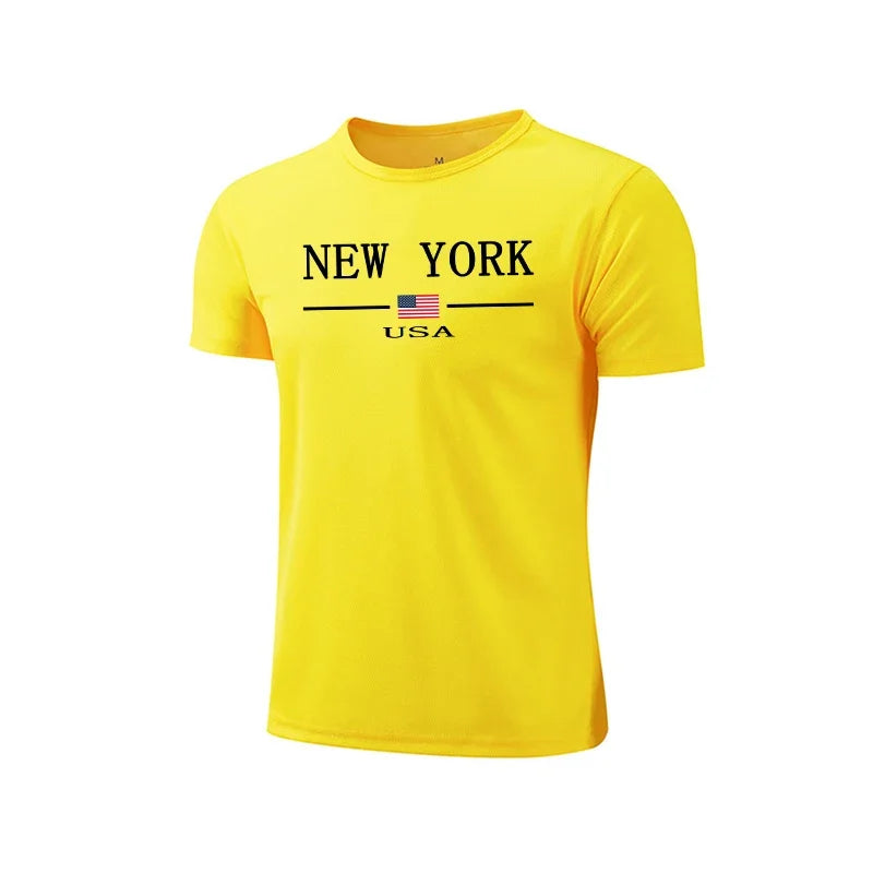 Mens T-shirt Printing Casual Exercise Tops Outdoor Jogging Marathon Clothing Summer Quick-Drying Mesh Tees Cycling Sportswear