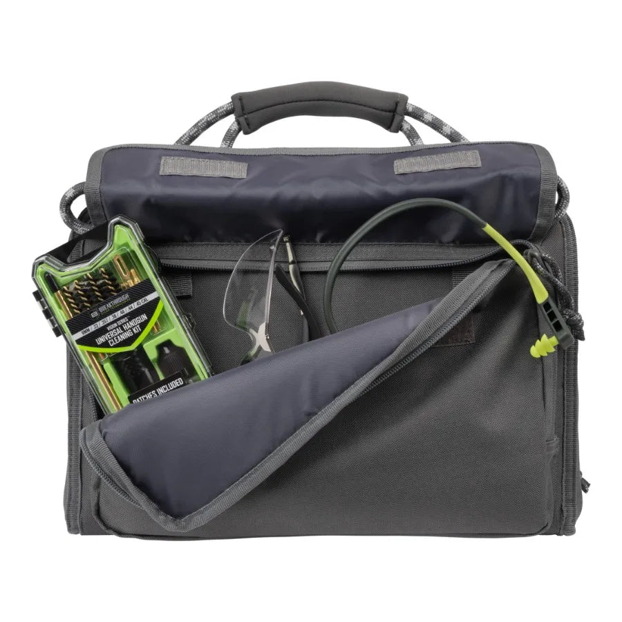 Rollins Double Handgun Case for outdoor shooting and transport, durable nylon fabric, gray color, water-resistant with padded i