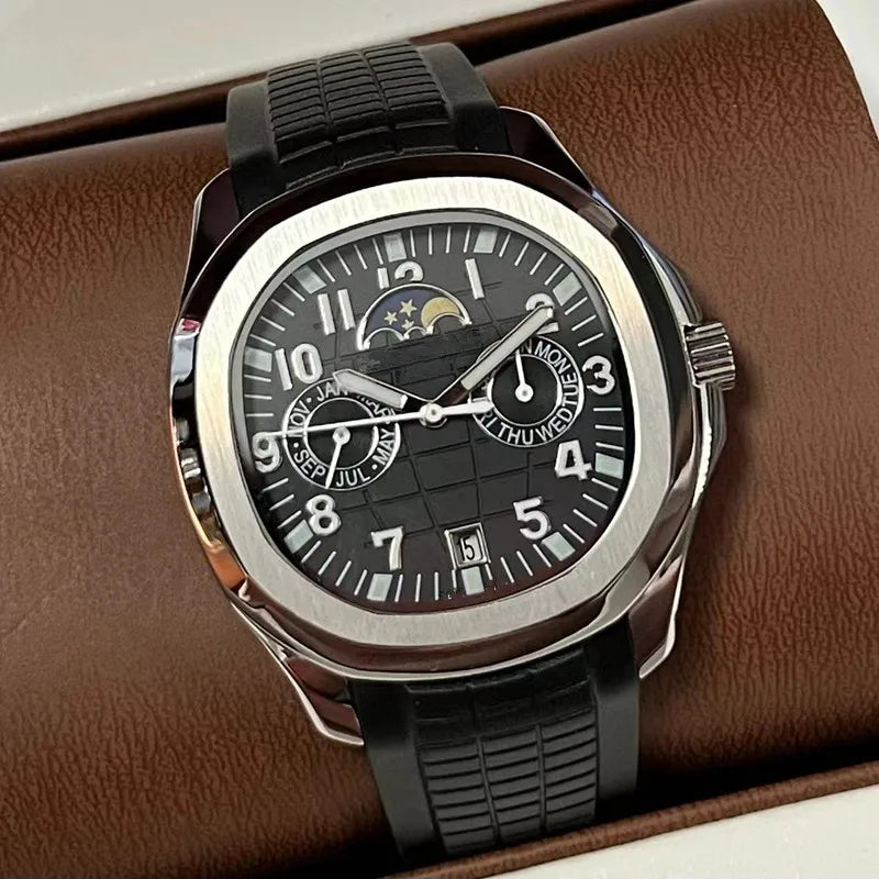 2026 new day and night non working luxury automatic mechanical watch stainless steel case rubber strap men's casual watch