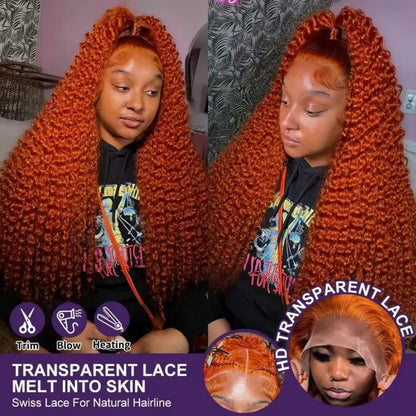 200% Density Ginger Orange Deep Wave Human Hair Wig 13x6 Hd Lace Front Human Hair Wig #350 Colored Wig Human Hair Pre Plucked