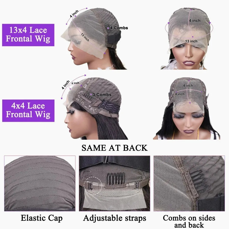No Glue Straight Short Bob Wig Brazilian HD Transparent 5x5 Glueless Human Hair Wigs 13x4 13x6 Straight Lace Front Wig For Women