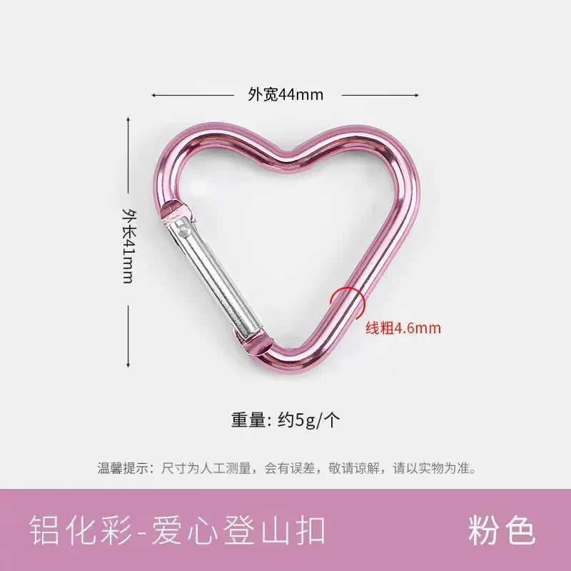 5pcs Aluminum Alloy Colorful Heart Spring Clasps  Carabiner Keychain Clips Hook Dog Chain Diy Jewelry Buckle Connector Supplies