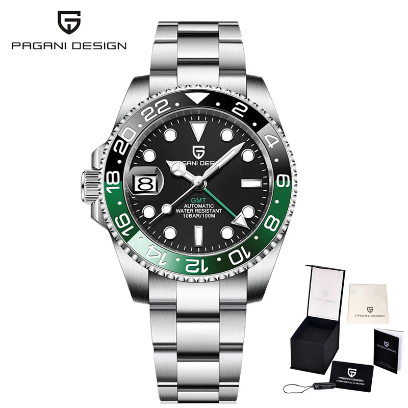 New PAGANI DESIGN GMT Watch Men's Luxury Sapphire Automatic Mechanical Watch 40MM Stainless Steel Waterproof Gift Box Watch
