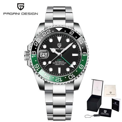New PAGANI DESIGN GMT Watch Men's Luxury Sapphire Automatic Mechanical Watch 40MM Stainless Steel Waterproof Gift Box Watch