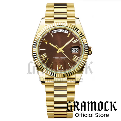 Custom Logo Clock Men's Luxury Rose Gold Mechanical Wristwatch Week Date Calendar MIYOTA 8285 Movement Waterproof Watch For Men