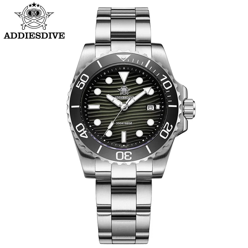 ADDIESDIVE Men's 2115 Quartz Watch Sand Dial 200M Waterproof Wristwatch 41mm Stainless Steel BGW9 Luminous Dive Watches Gift Box