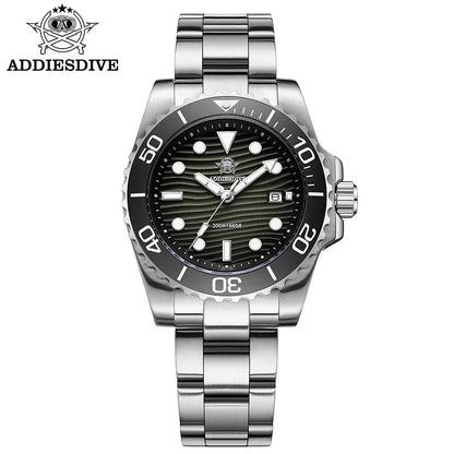 ADDIESDIVE Men's 2115 Quartz Watch Sand Dial 200M Waterproof Wristwatch 41mm Stainless Steel BGW9 Luminous Dive Watches Gift Box