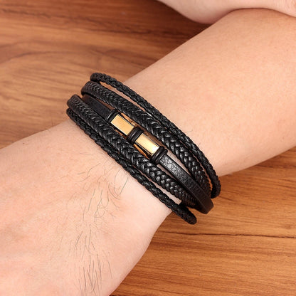 XQNI Luxury Vintage Multilayer Leather Men Bracelet Bead Bracelet Stainless Steel Charm Jewelry Male Wrist Bangle Birthday Gift