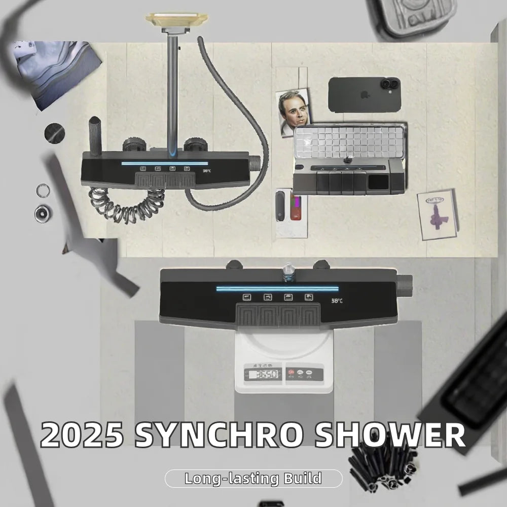 2025 Synchro Extra Large 47cm Shower System with Thermostatic Piano Faucet Digital Display Rain Comb Soft Spray Pattern