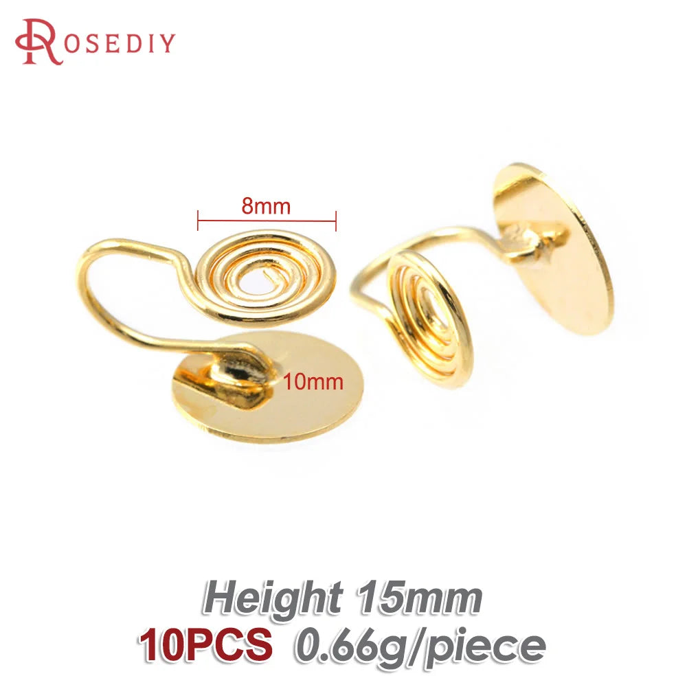 10PCS 4MM~14MM 18K Gold Color Brass with Trays Bezels Settings Earrings Clips High Quality Diy Women's Earrings Jewelry Making