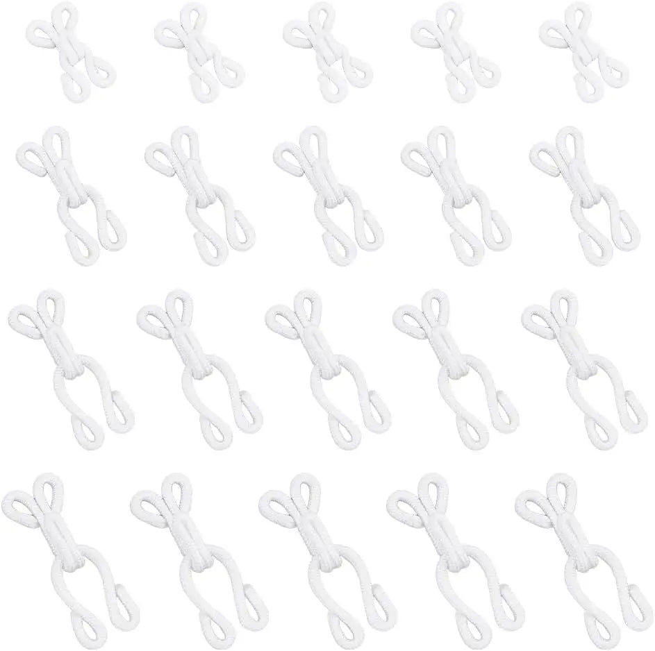 80Pcs 4 Sizes Covered Sewing Hooks and Eye Closure White Sewing Hidden Hook for Clothing Bra Thick Leather deep Pile Fabrics