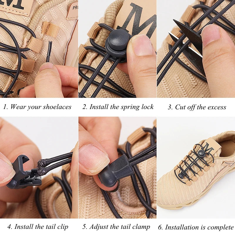 No tie shoelaces Round Elastic Shoelace Plastic snap lock Suitable for all shoes Adult children walking sports Lazy laces 1 pair