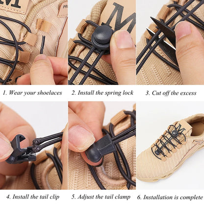 No tie shoelaces Round Elastic Shoelace Plastic snap lock Suitable for all shoes Adult children walking sports Lazy laces 1 pair